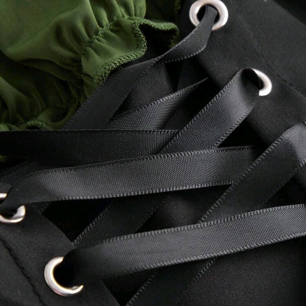 SHEIN Green Off-Shoulder Crop Top with Lace-Up - Picture 3 of 4